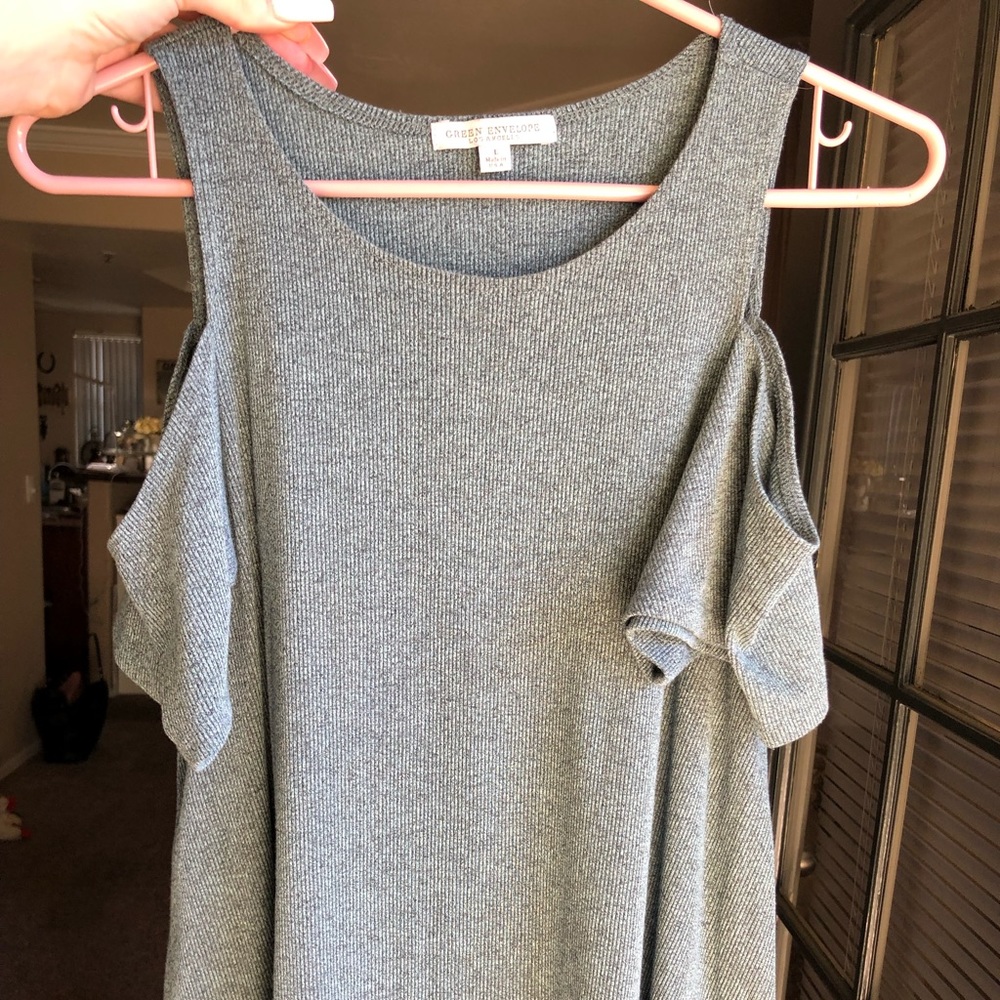 Green Envelope cut out shoulder top